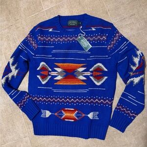 Polo Ralph Lauren Blue and Orange Patterned Crewneck Sweater